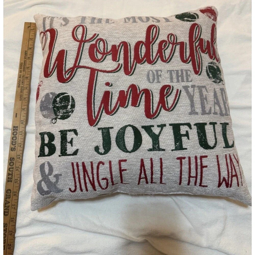 Christmas Throw Pillow Most Wonderful Time Jingle All Way Tapestry 17x17